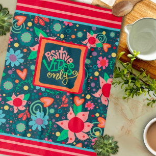 Leuk Chic Modern Floral Positive Vibes Only Quote Theedoek