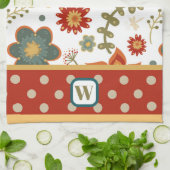 Leuk Chic Modern Stippen Floral Monogram Initiaal Theedoek (Gevouwen)