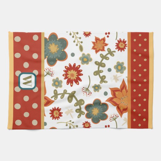 Leuk Chic Modern Stippen Floral Monogram Initiaal Theedoek (Horizontaal)