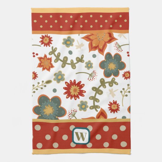 Leuk Chic Modern Stippen Floral Monogram Initiaal Theedoek (Verticaal)