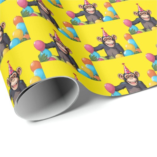Leuk Chimpanzee Kind Wild Oerwoud Verjaardagsfeest Cadeaupapier (Rol Hoek)