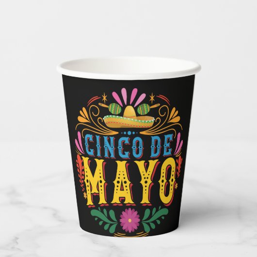 Leuk Cinco de Mayo Mexicaans Pet, kleurrijke bloem Papieren Bekers (Achterkant)
