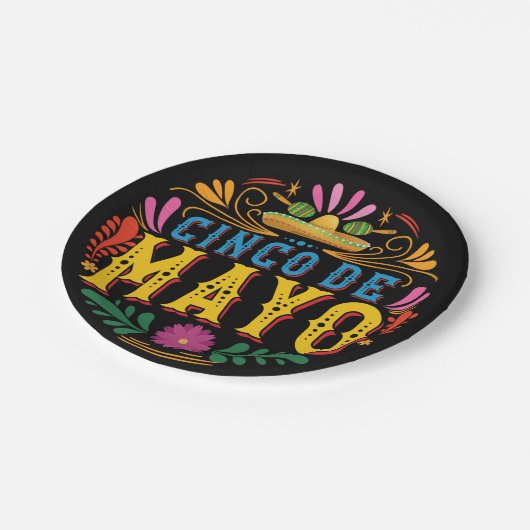 Leuk Cinco de Mayo Mexicaans Pet, kleurrijke bloem Papieren Bordje (Gekanteld)