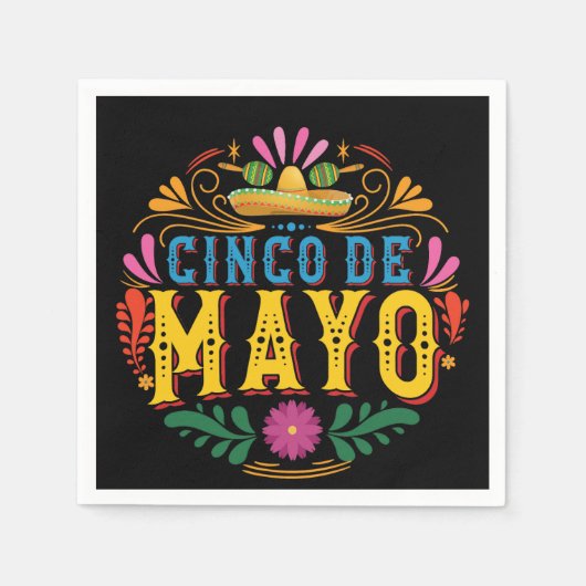 Leuk Cinco de Mayo Mexicaans Pet, kleurrijke bloem Servet (Voorkant)