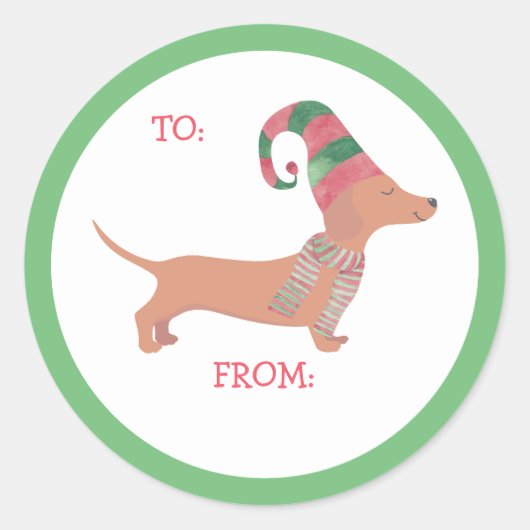 Leuk Dachshund Kerst puppy hondenliefhebber Ronde Sticker (Voorkant)