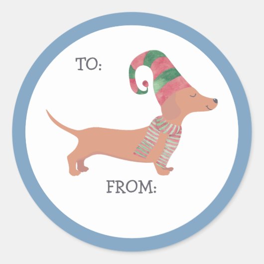 Leuk Dachshund Kerst puppy hondenliefhebber Ronde Sticker (Voorkant)