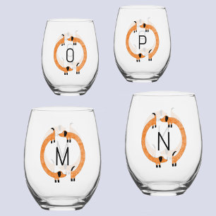 Leuk Dachshund Wiener Worst Dog Monogram Initiaal Wijnglas Zonder Voet