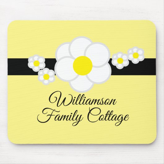 Leuk Daisy Zwart Streep Geel Script Muismat (Voorkant)