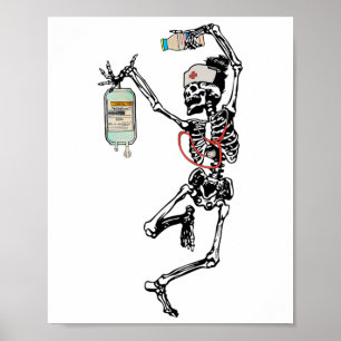 Leuk Dansend Skelet Verpleegster Halloween Kostuum Poster