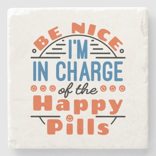 Leuk dat ik de aanvoerder ben van de Happy Pills P Stenen Onderzetter (Voorkant)