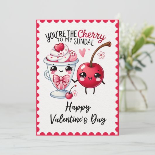 Leuk dat je de kers bent op mijn Sundae-Valentijns Feestdagenkaart (Staand voorkant)