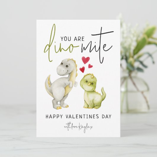 Leuk dat je Dino-Mite bent | Valentijnsdag Feestdagenkaart (Staand voorkant)