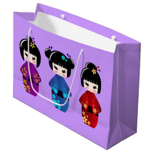Leuk de cartoonmeisje van kokeshipoppen large cadeautasje