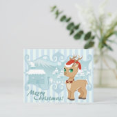 Leuk de cartoonrendier van kawaiiKerstmis Feestdagenkaart (Staand voorkant)