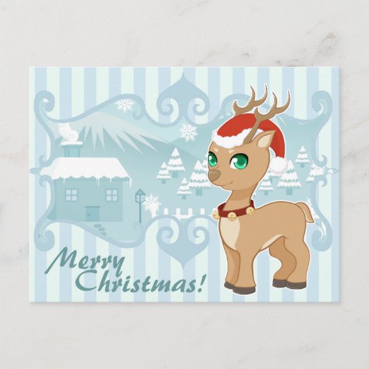Leuk de cartoonrendier van kawaiiKerstmis Feestdagenkaart (Voorkant)