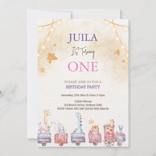 Leuk dier 1e verjaardagsfeestje kaart (Voorkant)