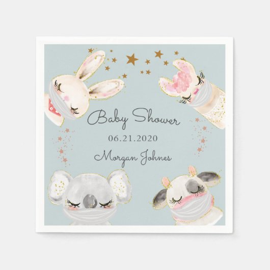 Leuk dier gezichtsmaskers baby shower monogram servet (Voorkant)