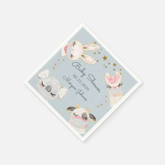 Leuk dier gezichtsmaskers baby shower monogram servet (Hoek)