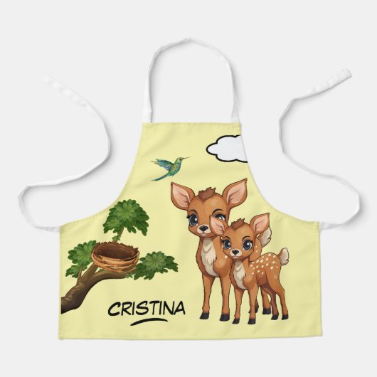 Leuk dier Herten vogelboom gepersonaliseerde naam  Schort (Voorkant)