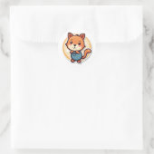 Leuk dier in overall ronde sticker (Tas)