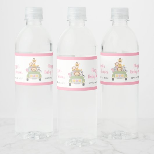 Leuk Dier Oerwoud Safari Roze Baby Meisje Douche Waterfles Etiket (Flessen)