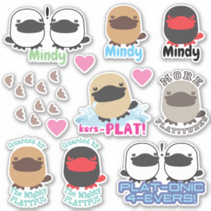 Leuk dier platypus puns voetafdrukken sticker set