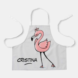 Leuk dier roze flamingo gepersonaliseerde naam kin schort