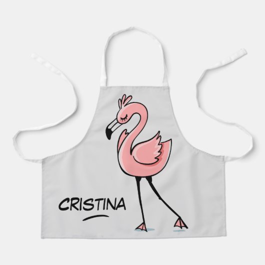 Leuk dier roze flamingo gepersonaliseerde naam kin schort (Voorkant)