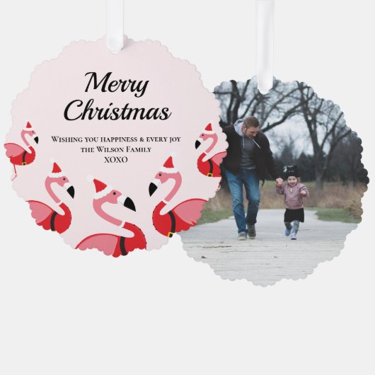 Leuk Dier Roze Flamingo Santa Foto Kerstmis Ornament Kaart (Voorkant / Achterkant)