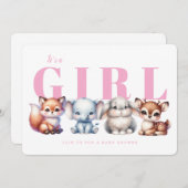 Leuk Dier Roze Meisje Baby shower Uitnodiging (Voorkant / Achterkant)