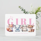 Leuk Dier Roze Meisje Baby shower Uitnodiging (Staand voorkant)