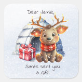 Leuk Dier Santa Rendier Sneeuwvlok Kind Kerst Vierkante Sticker (Voorkant)