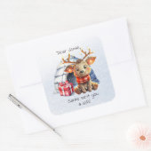 Leuk Dier Santa Rendier Sneeuwvlok Kind Kerst Vierkante Sticker (Envelop)