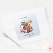 Leuk Dier Santa Rendier Sneeuwvlok Kind Kerst Vierkante Sticker (Envelop)