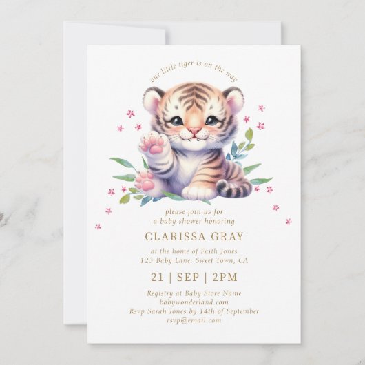 Leuk dier tijger sterren blush roze Baby shower Kaart (Voorkant)