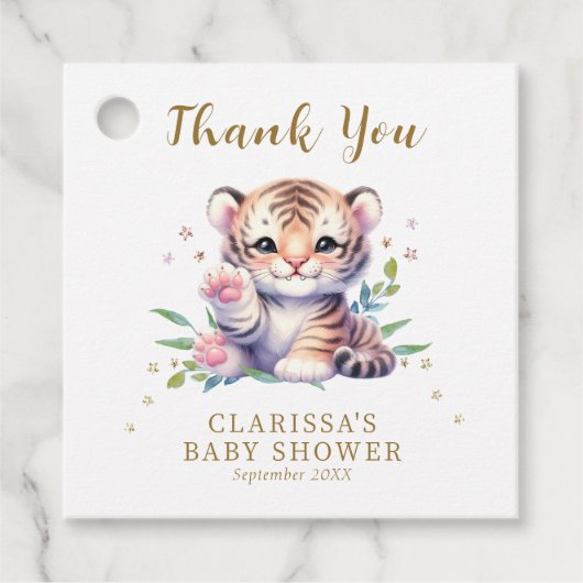 Leuk Dier Tijger Sterren Wit Baby shower Bedankjes Labels (Voorkant)