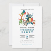 Leuk dier verjaardag partij muziek band voor kinde save the date (Voorkant)