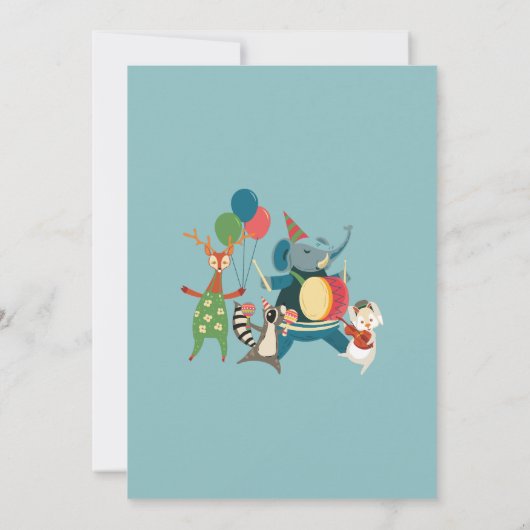 Leuk dier verjaardag partij muziek band voor kinde save the date (Achterkant)