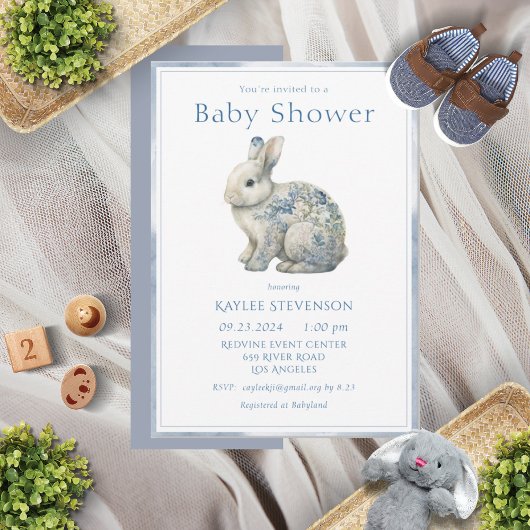Leuk Dierenblauw Waterverf Bloemen Baby shower Kaart