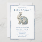 Leuk Dierenblauw Waterverf Bloemen Baby shower Kaart (Voorkant)