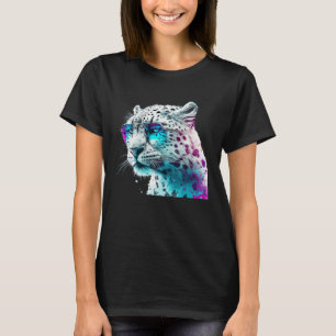 Leuk dierenmotief sneeuw luipaard met zonnebril t-shirt