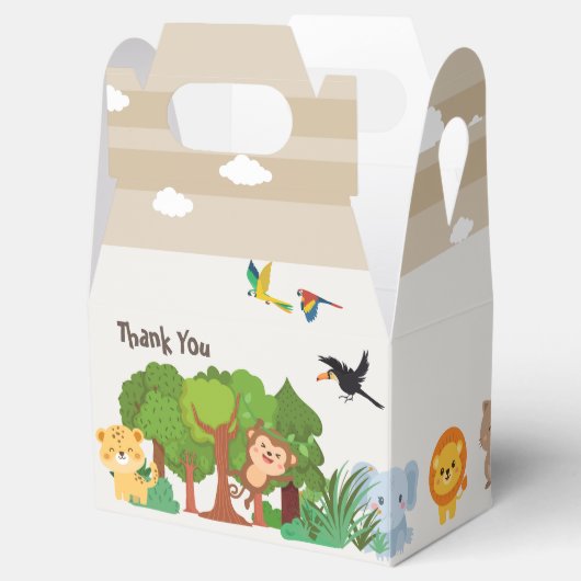 Leuk dierenverjaardagsfeestje in oerwoud bedankdoosjes (Geopend)