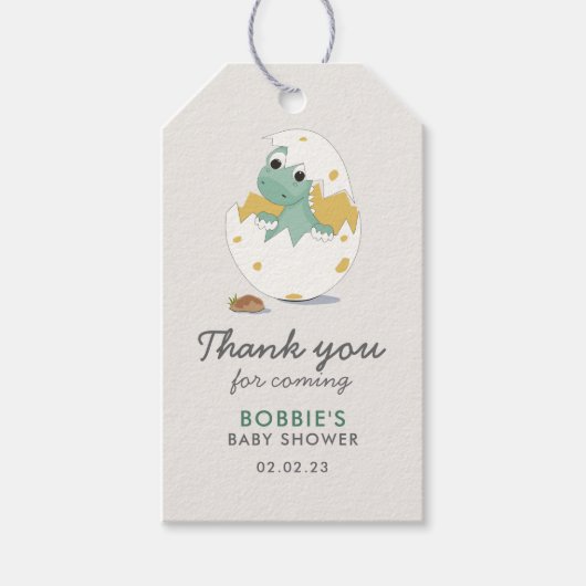Leuk Dino Whimsical Genderneutraal Baby shower Cadeaulabel (Voorkant)