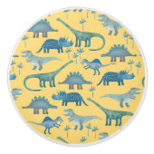 Leuk dinosaurus patroon blauw geel keramische knop (Voorkant)