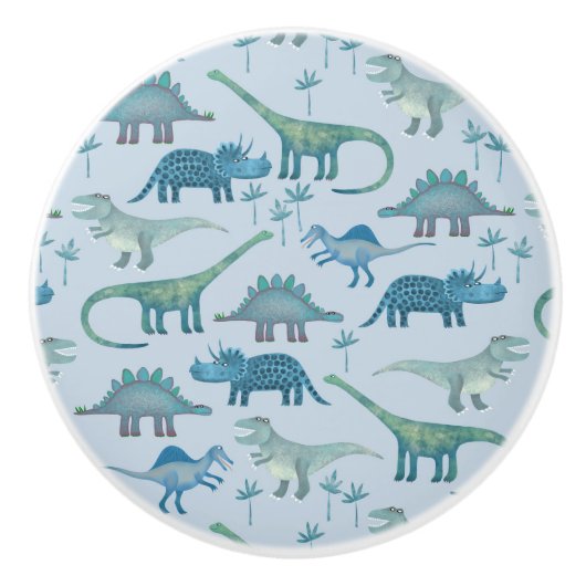 Leuk dinosaurus patroon blauw keramische knop (Voorkant)