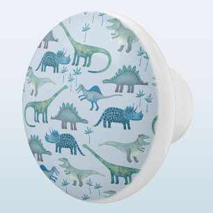 Leuk dinosaurus patroon blauw keramische knop