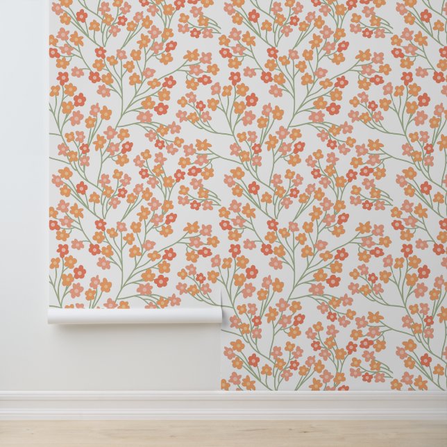 Leuk Eenvoudig Oranje Bloem Motief Behang (Applicatie)