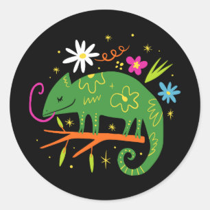Leuk eigenzinnig groen kleur kameleon baby karakte ronde sticker
