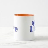 Leuk, Elegant Blauw Geruit Hart, "LOVE" Patroon Mok (Midden)