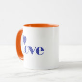 Leuk, Elegant Blauw Geruit Hart, "LOVE" Patroon Mok (Voorkant links)